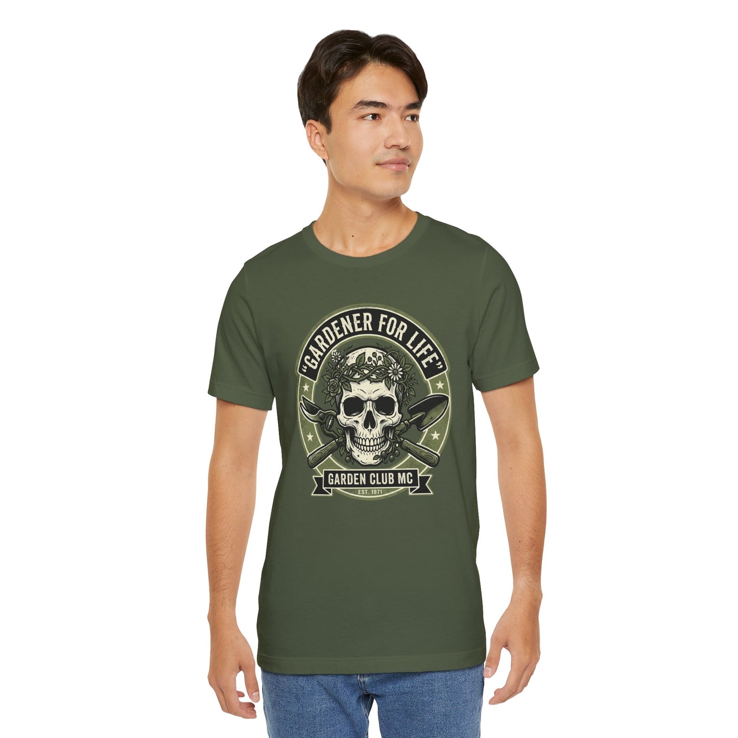 Badass Gardener T-Shirt, Skull Crossed Shovels, Garden Club MC Tee, Gothic Plant Lover Gift, Funny Gardening Shirt for Men Women