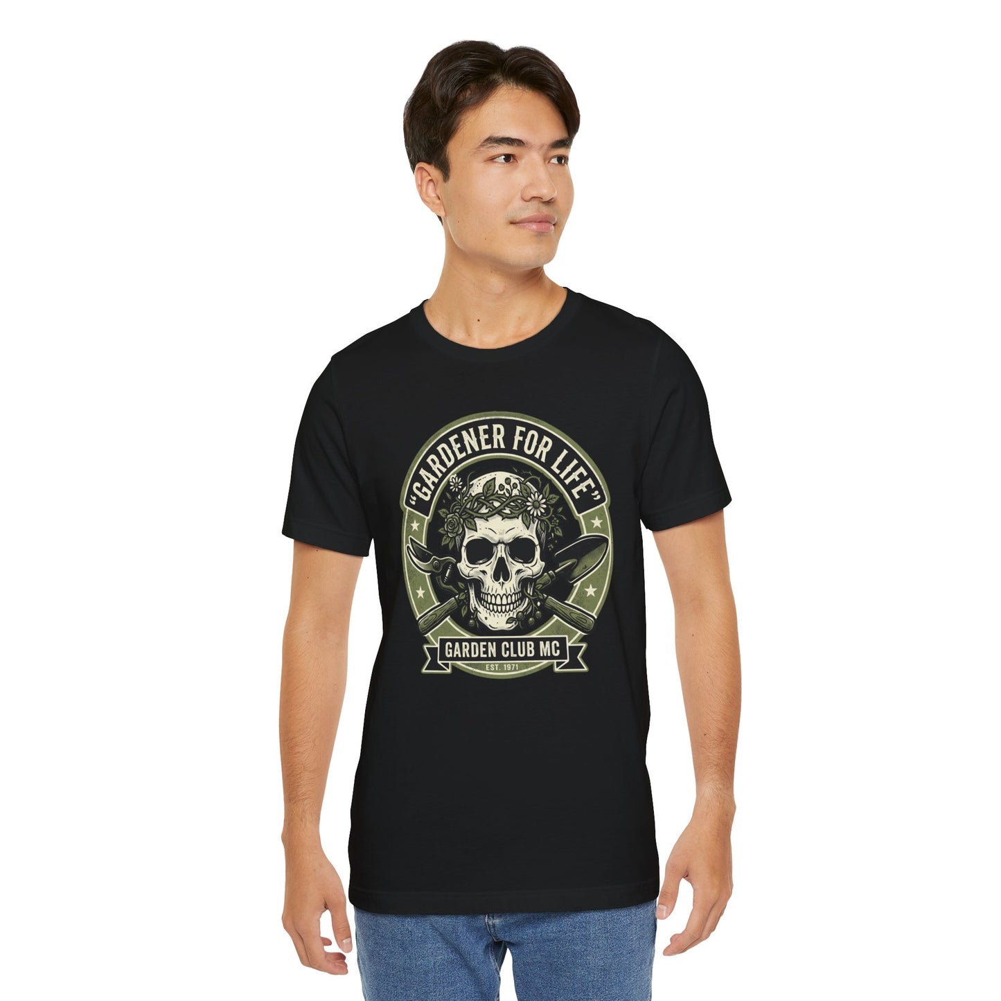 Badass Gardener T-Shirt, Skull Crossed Shovels, Garden Club MC Tee, Gothic Plant Lover Gift, Funny Gardening Shirt for Men Women